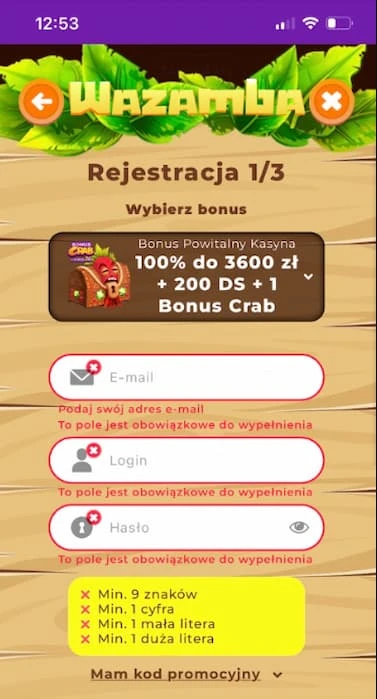 wazamba rejestracja 1